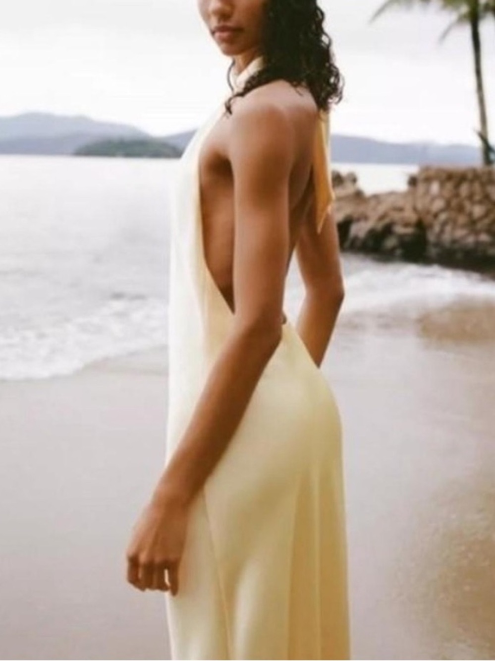 Zara Pale Yellow One-Shoulder Satin Dress